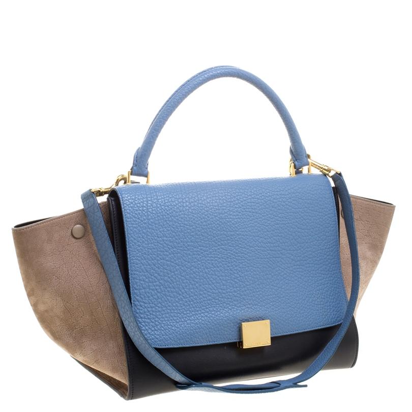 Celine Tri Color Leather Medium Trapeze Tote In Good Condition In Dubai, Al Qouz 2