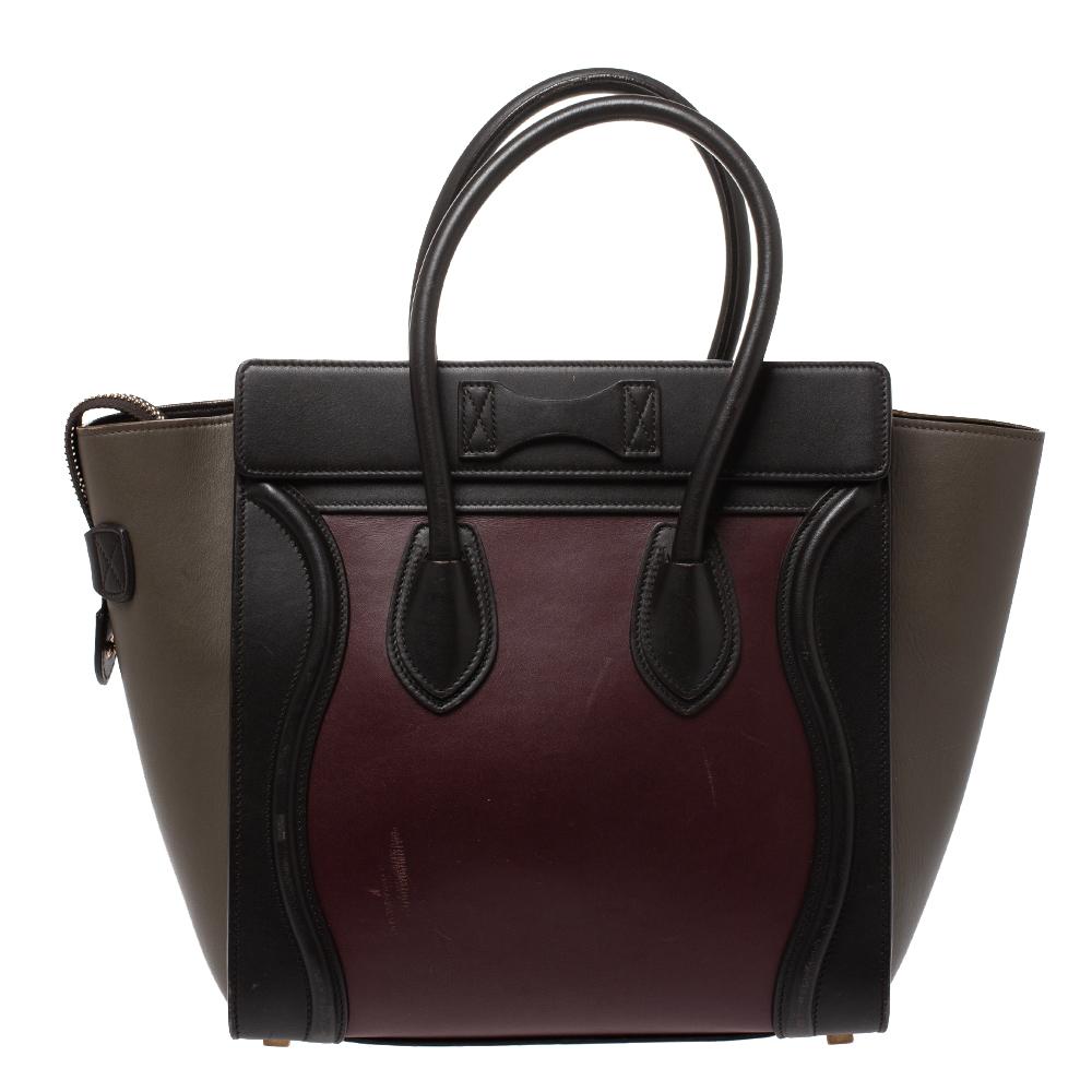 The mini Luggage tote from Celine is one of the most popular handbags in the world. This tote is crafted from quality leather and designed in multicolored hues. It comes with rolled top handles, gold-tone hardware and a front zip pocket. The bag is