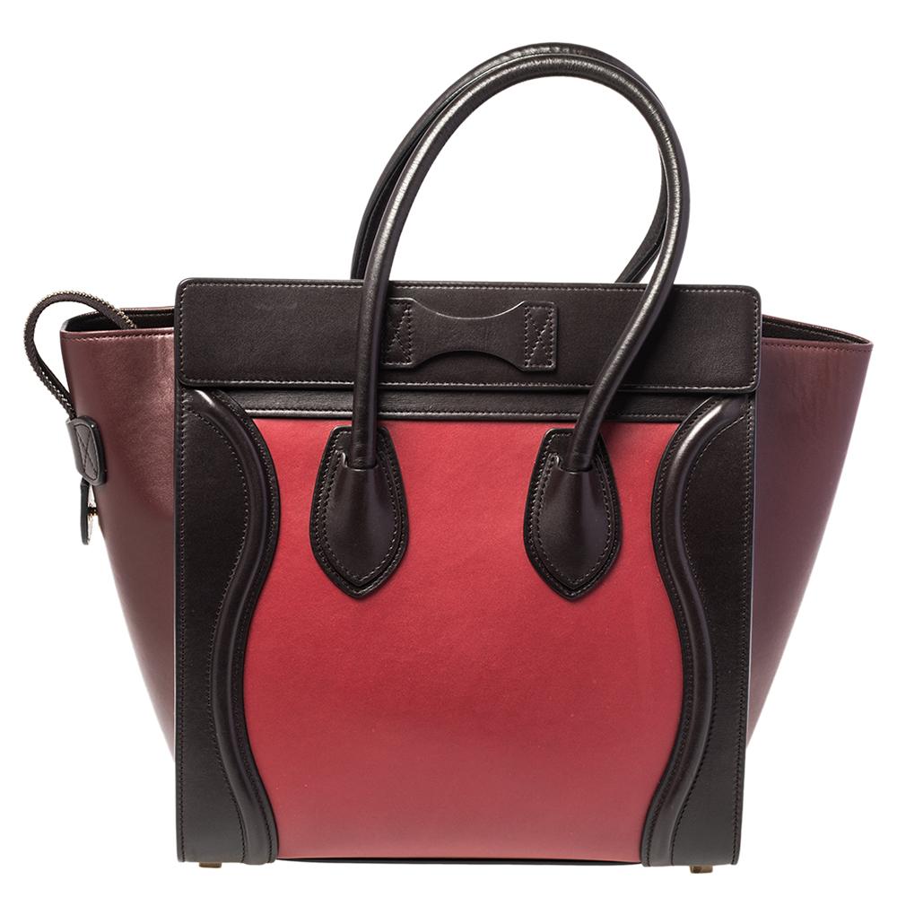 The Luggage tote from Celine is one of the most popular handbags in the world. This tote is crafted from leather and designed in three colors. It comes with rolled top handles and a front zip pocket. The bag is equipped with a well-sized leather