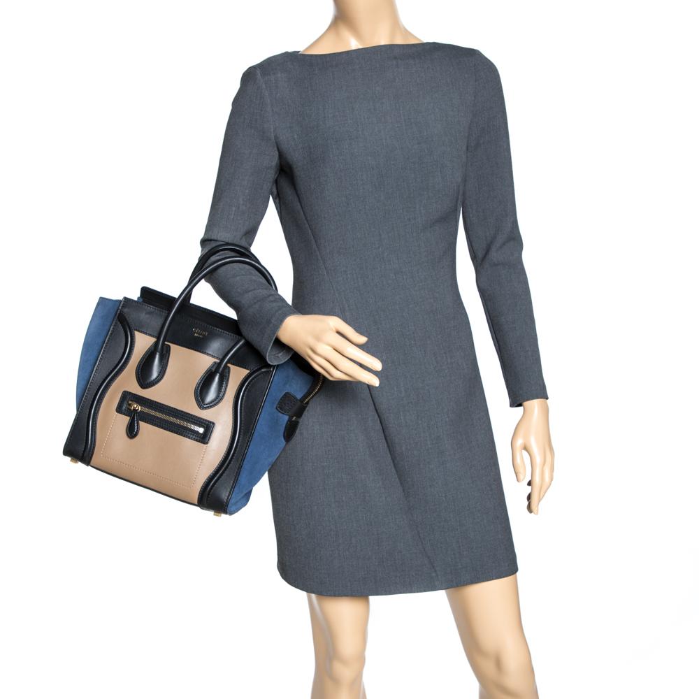 Black Celine Tri Color Leather Micro Luggage Tote