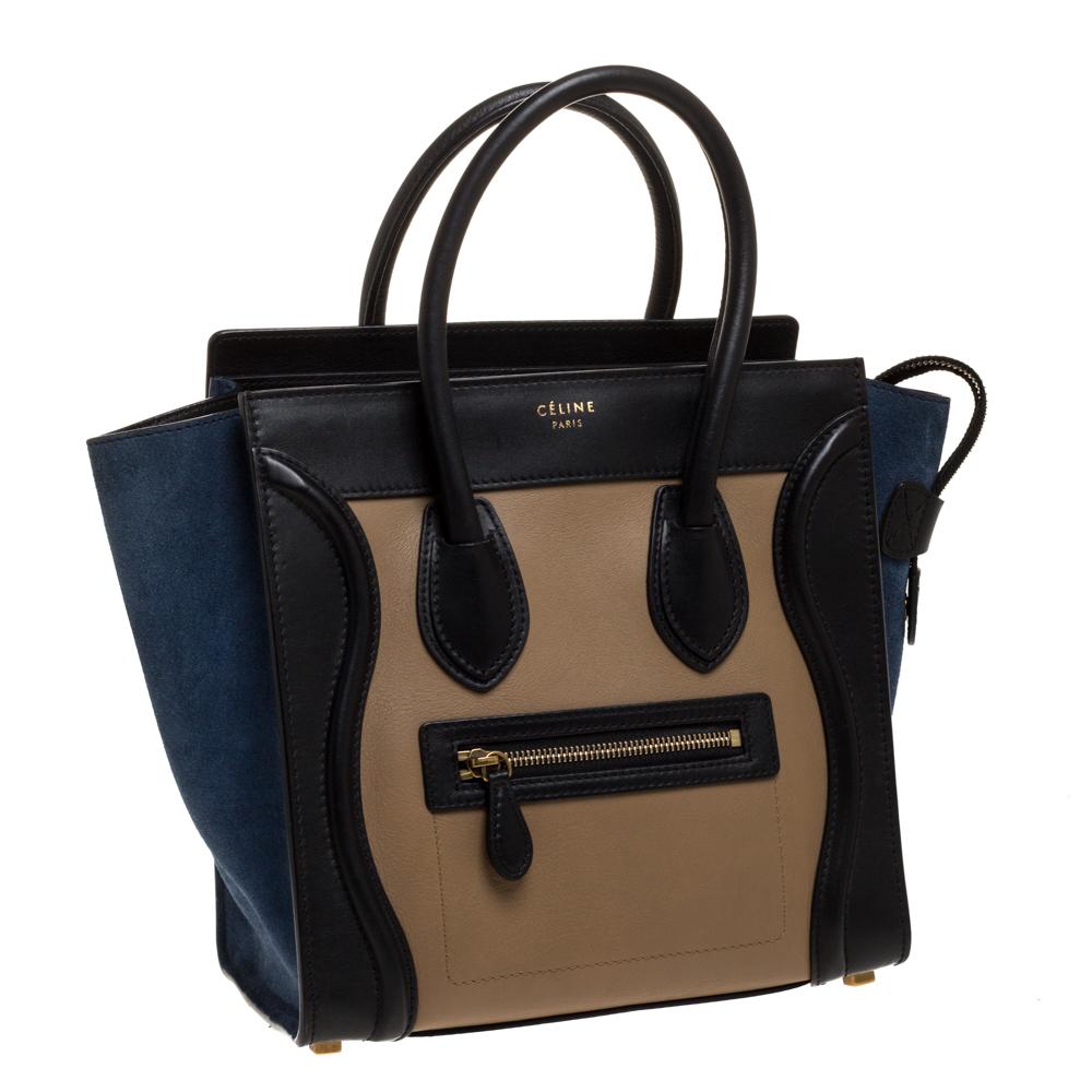 Celine Tri Color Leather Micro Luggage Tote In Good Condition In Dubai, Al Qouz 2