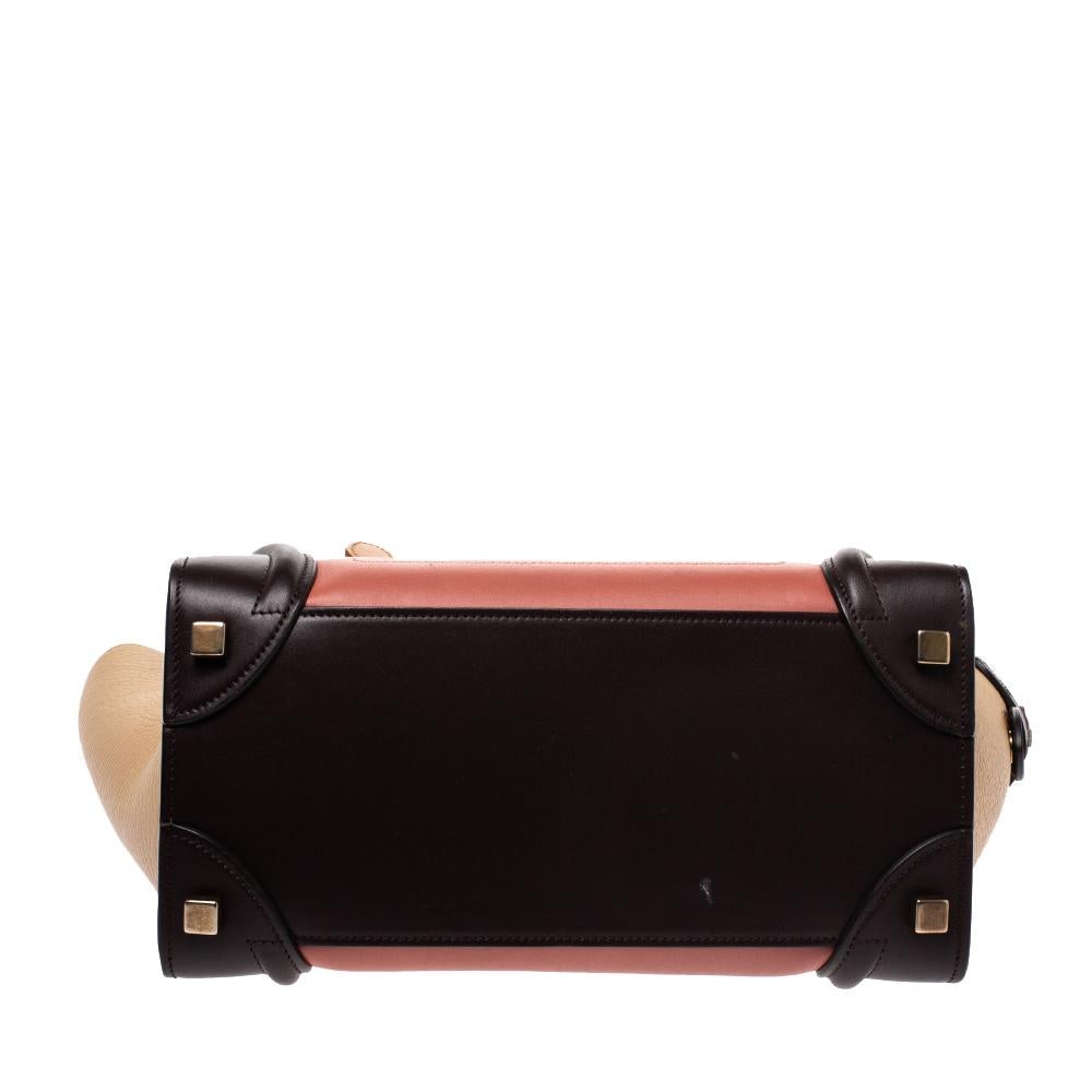 Brown Celine Tri Color Leather Micro Luggage Tote