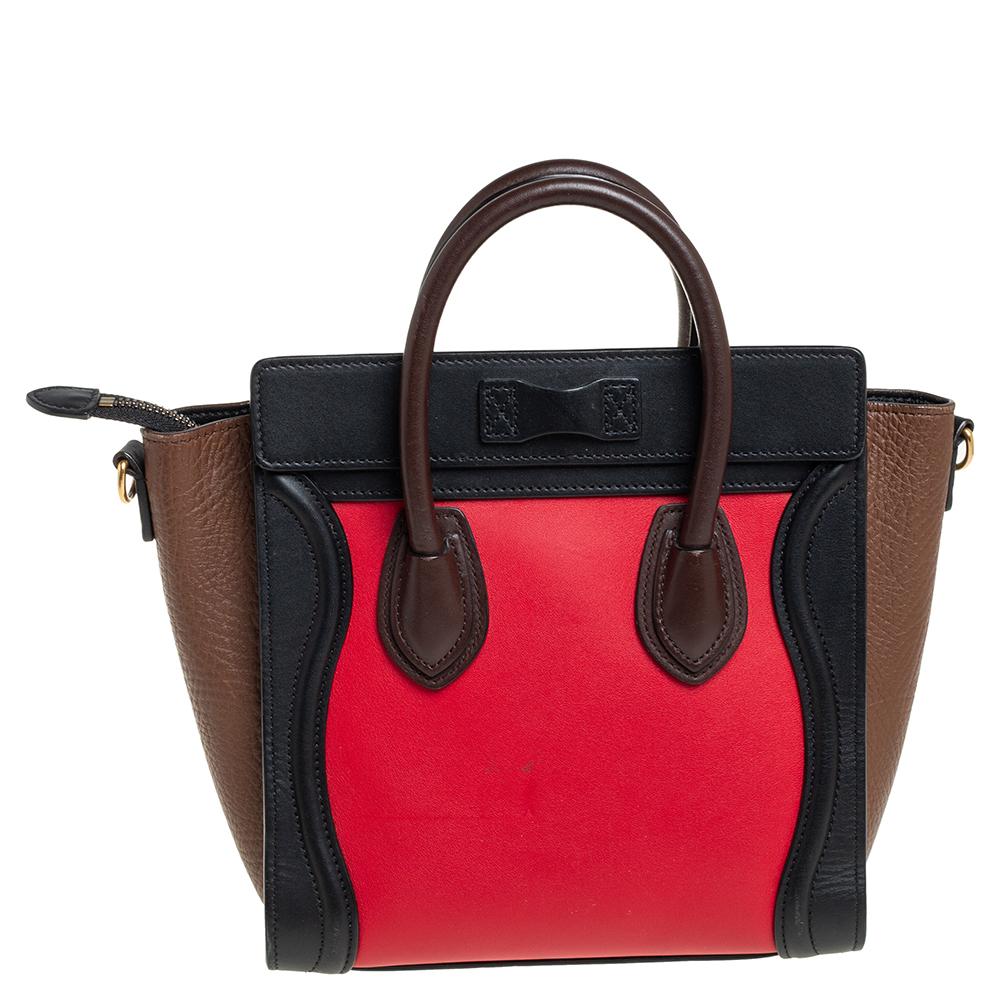 The Luggage tote from Céline is one of the most popular handbags in the world. This tote is crafted from leather and designed in three shades. It comes with rolled top handles, a detachable shoulder strap, and a front zip pocket. The bag is equipped