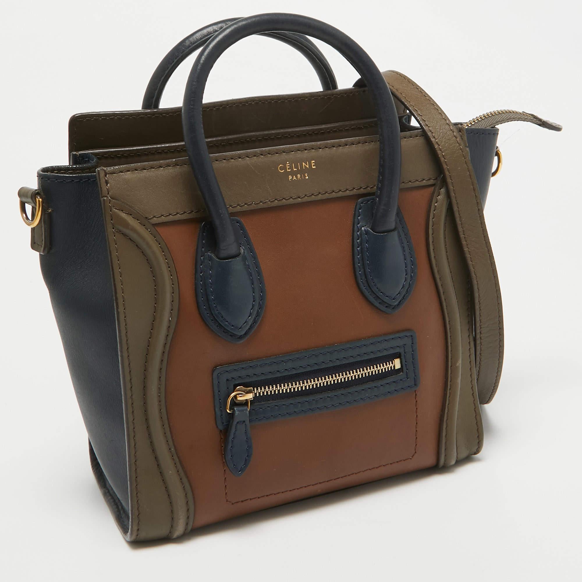 Black Celine Tri Color Leather Nano Luggage Tote