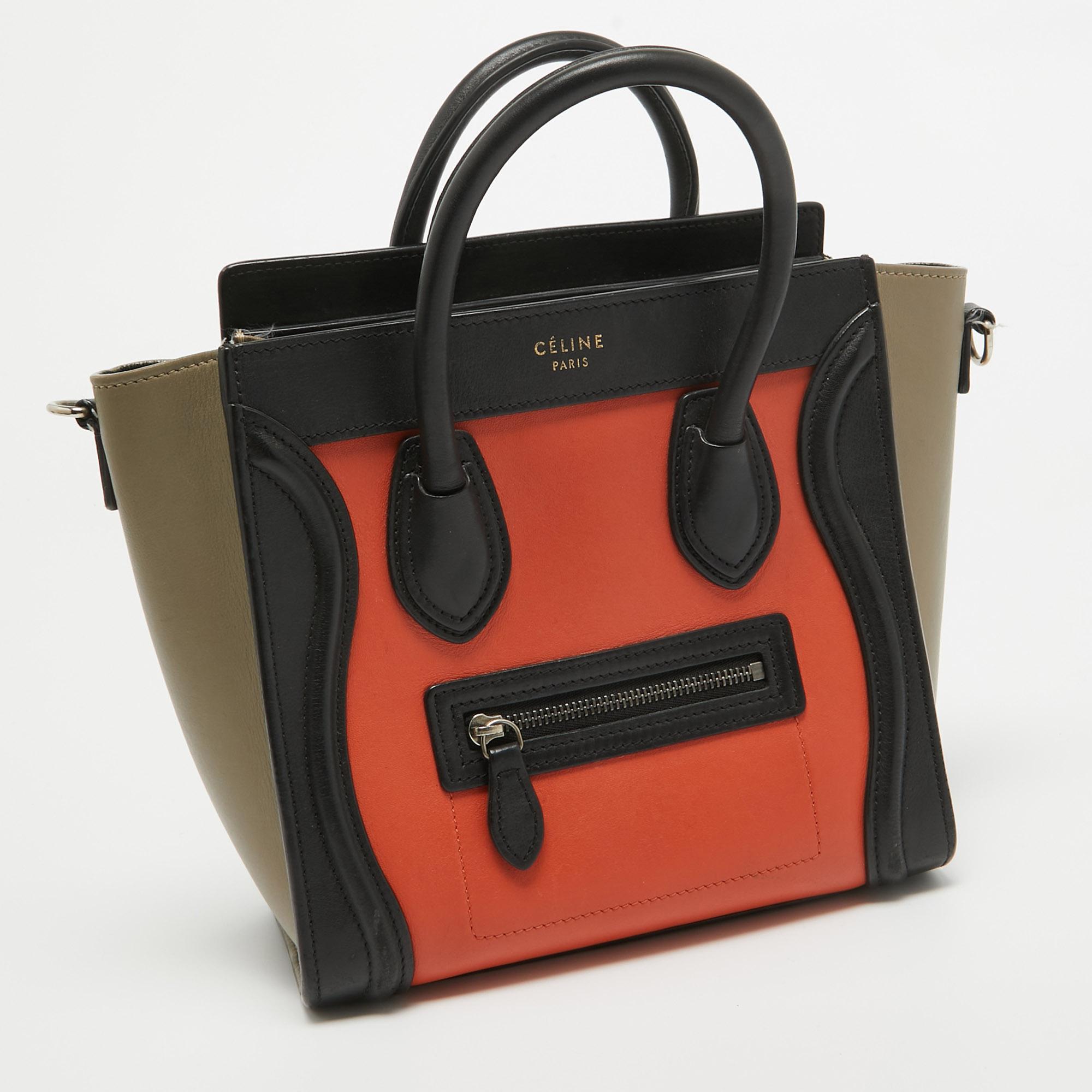 Black Celine Tri Color Leather Nano Luggage Tote