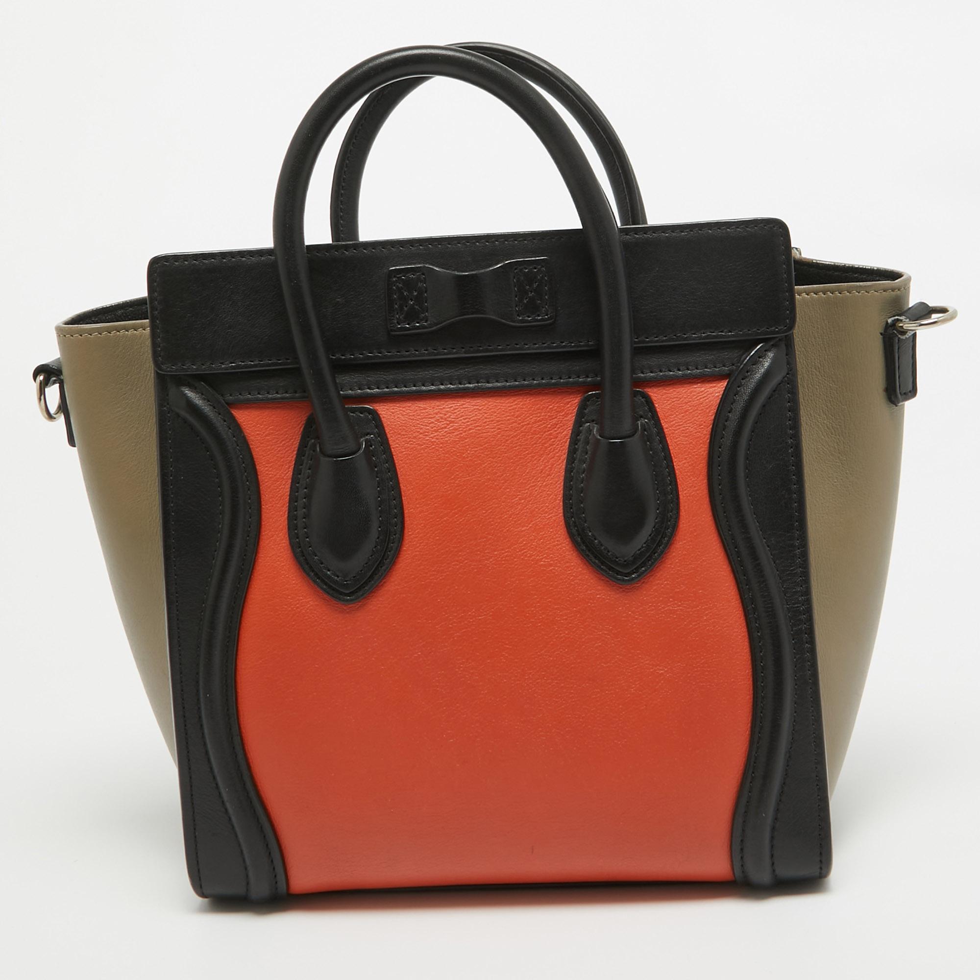 Celine Tri Color Leather Nano Luggage Tote In Good Condition In Dubai, Al Qouz 2