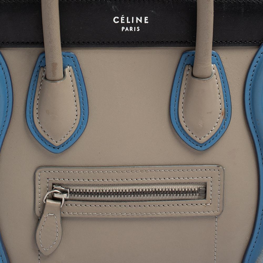 Women's Celine Tri Color Leather Nano Luggage Tote