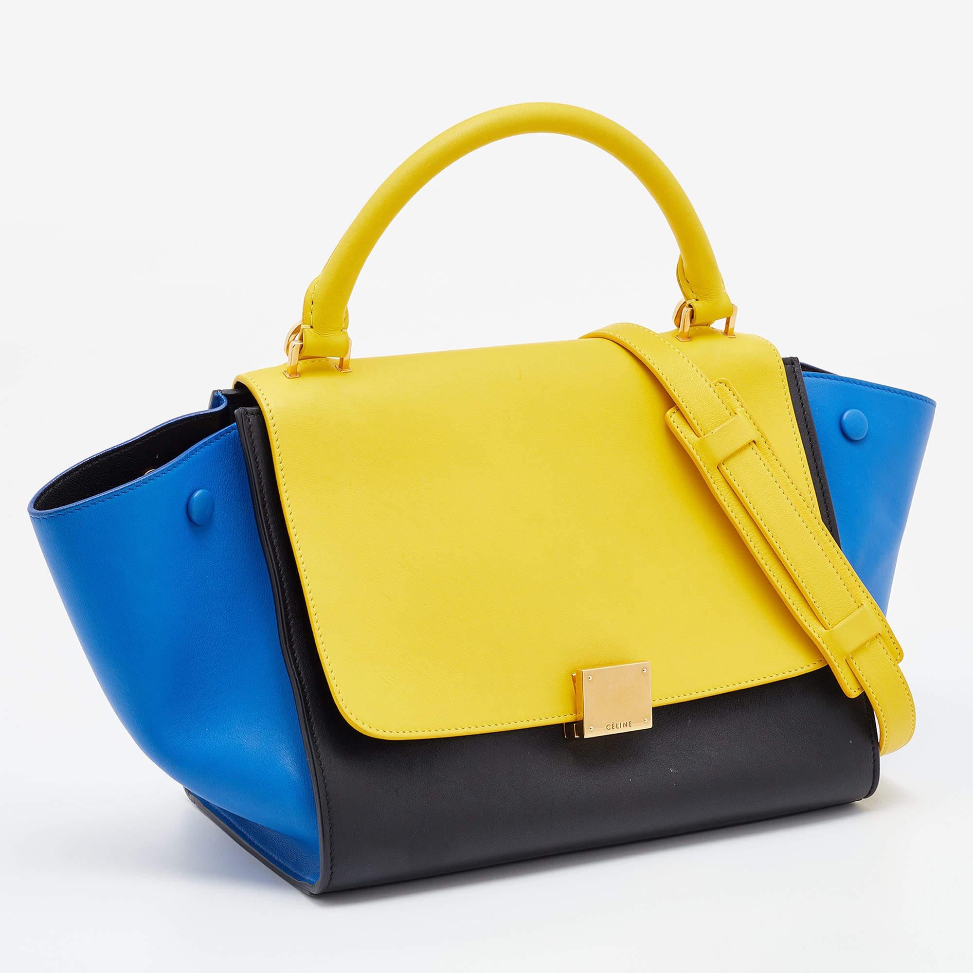 Women's Celine Tri Color Leather Small Trapeze Bag