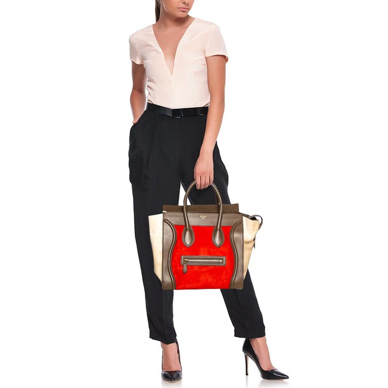 Celine Tri Color Pony Hair and Leather Mini Luggage Tote at 1stDibs