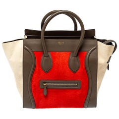 Celine Tri Color Pony Hair and Leather Mini Luggage Tote