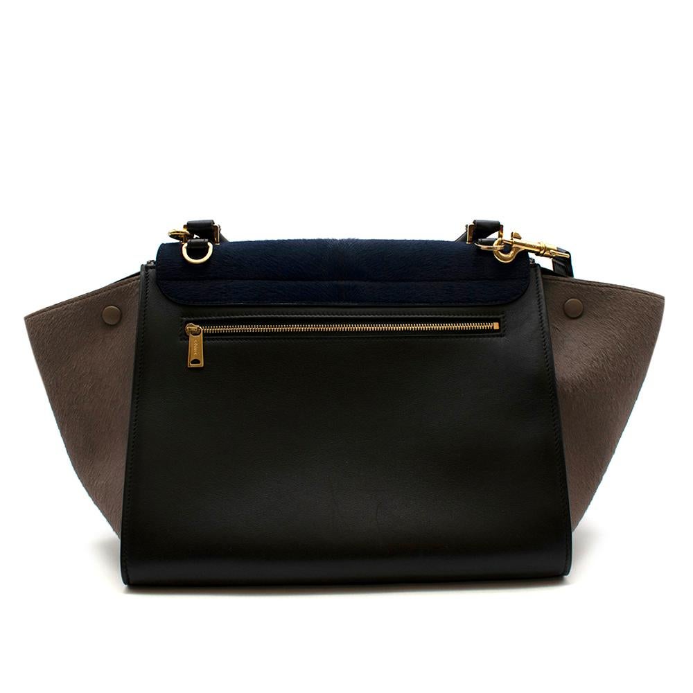 Black Celine Tri-Colour Calf Hair & Leather Trapeze Bag For Sale