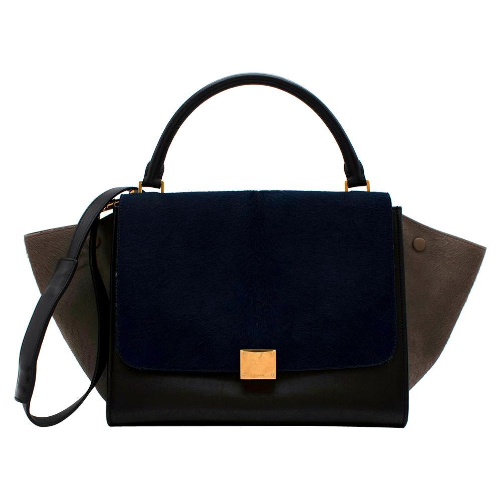 Celine Tri-Colour Calf Hair & Leather Trapeze Bag For Sale