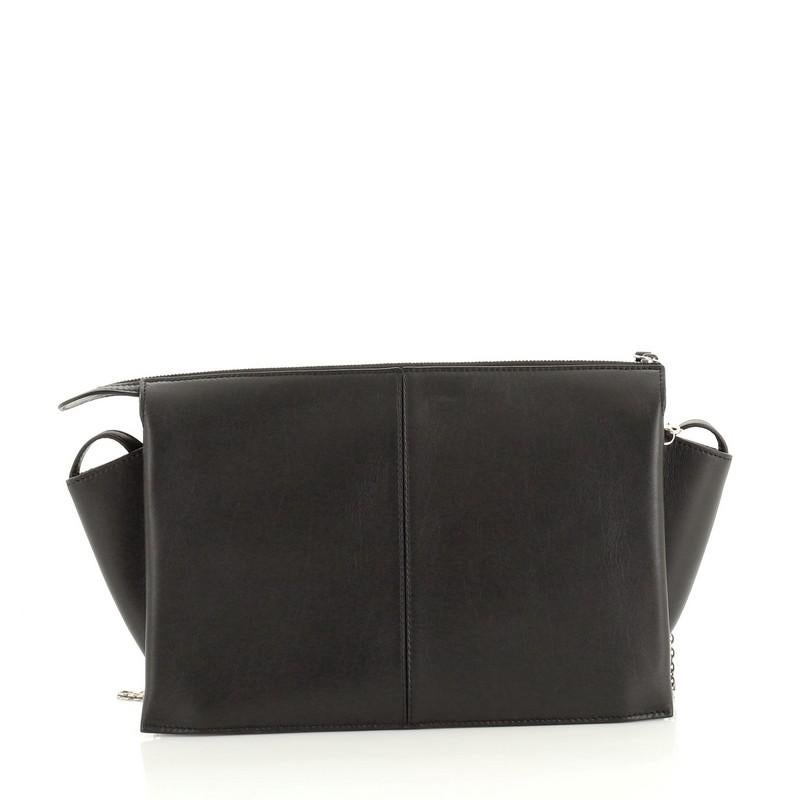 Black Celine Tri-Fold Clutch on Chain Smooth Leather