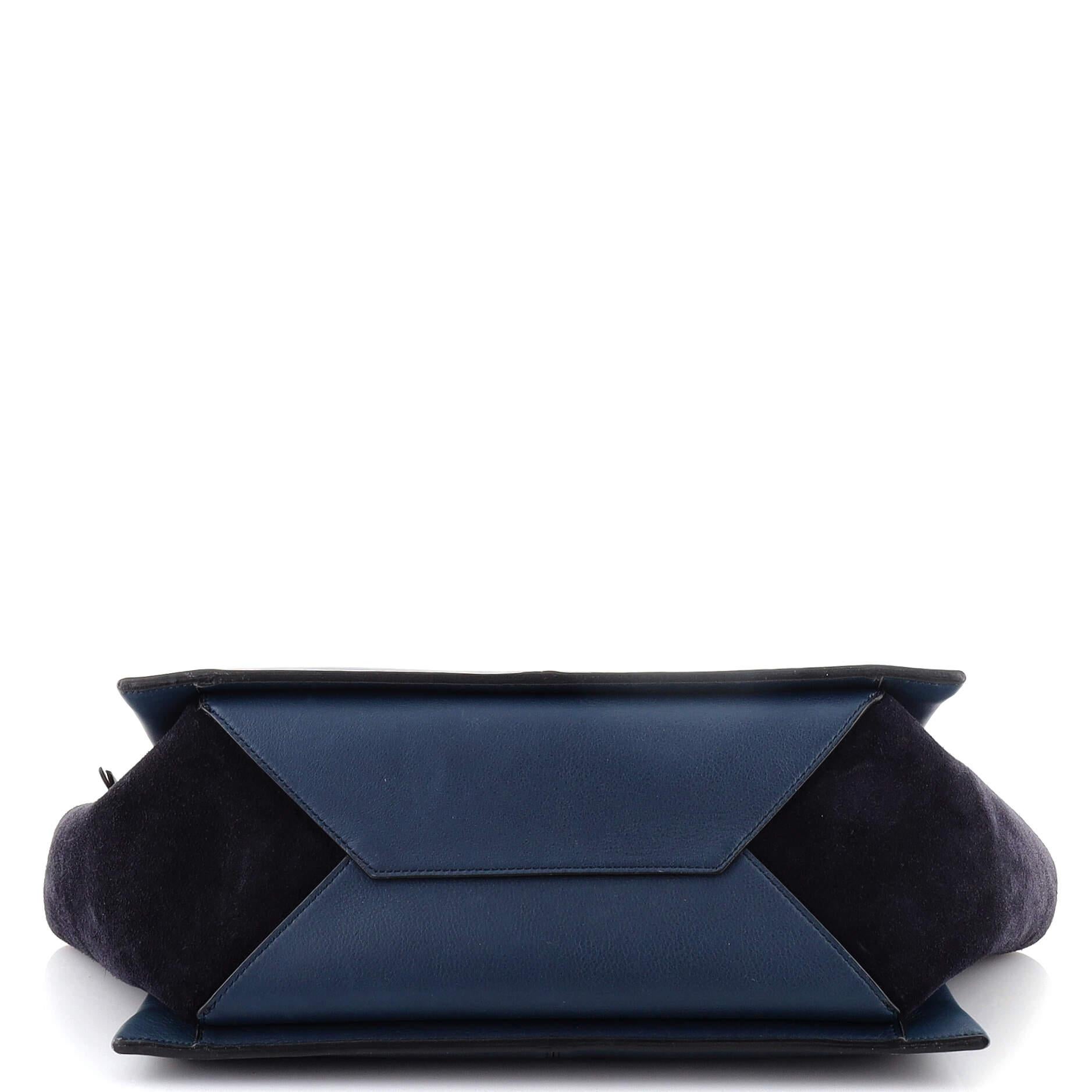 Black Celine Tri-Fold Shoulder Bag Leather and Suede