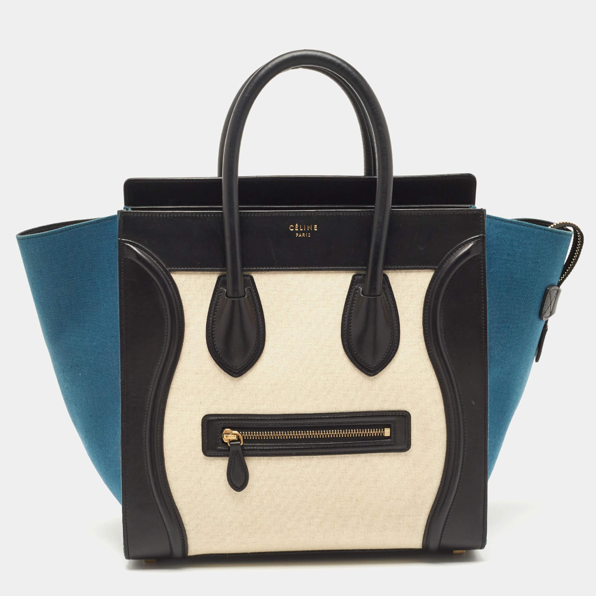 Celine Tricolor Canvas and Leather Mini Luggage Tote In Good Condition In Dubai, Al Qouz 2