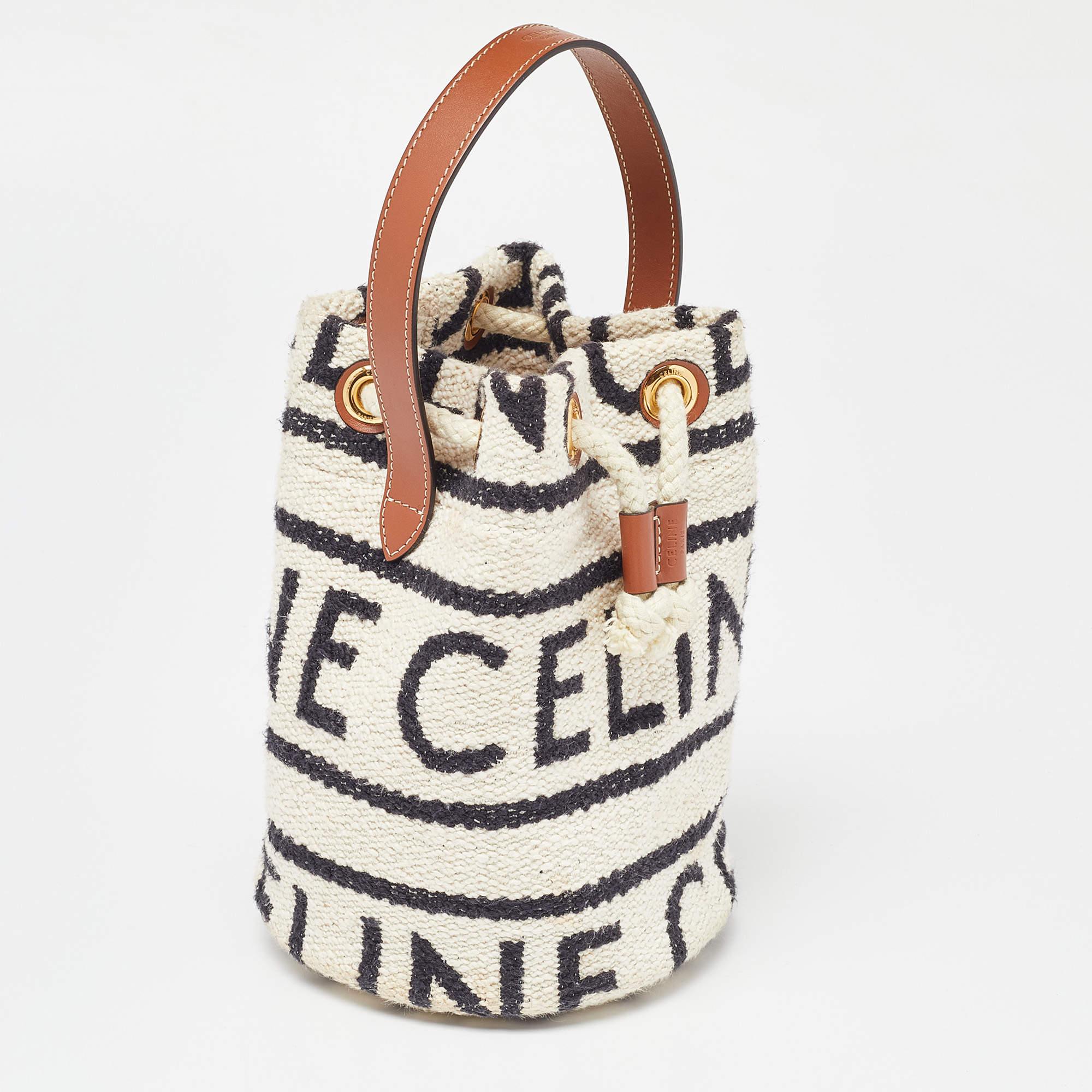 Celine Tricolor Canvas and Leather Striped Teen Drawstring Bag 6