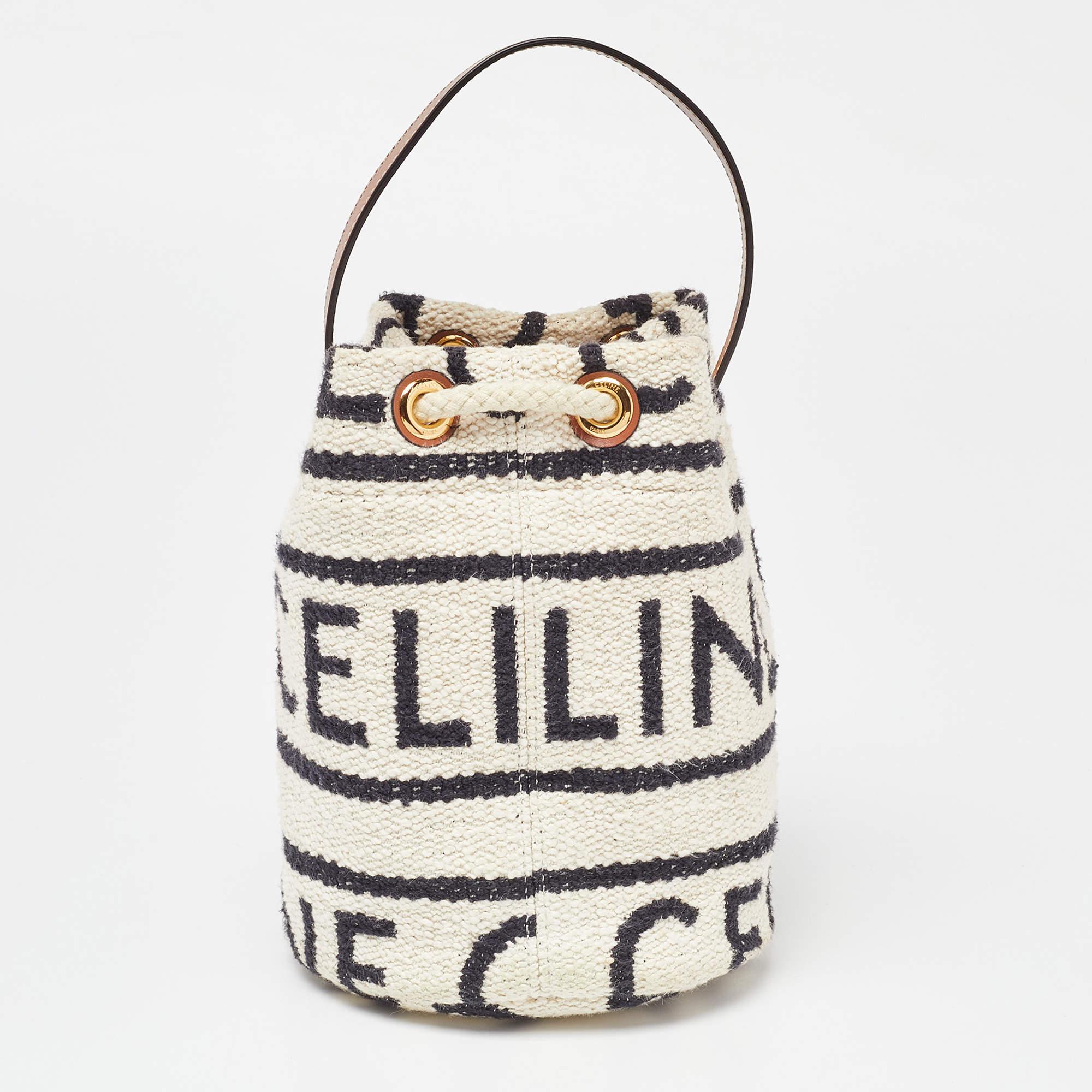 Celine Tricolor Canvas and Leather Striped Teen Drawstring Bag 7