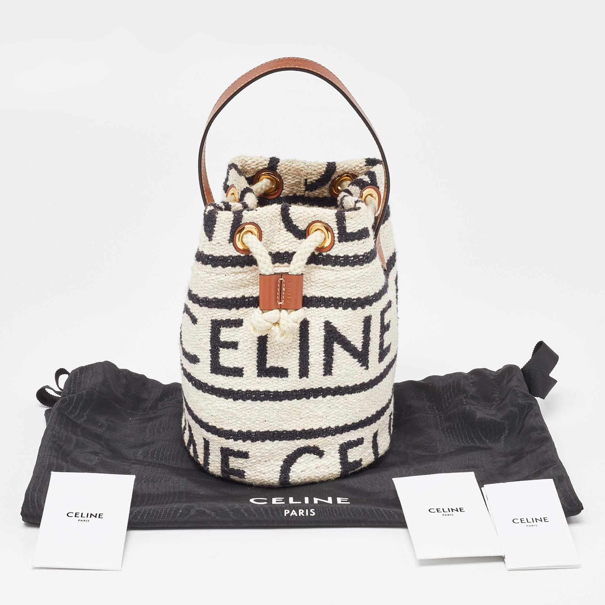 Celine Tricolor Canvas and Leather Striped Teen Drawstring Bag 9