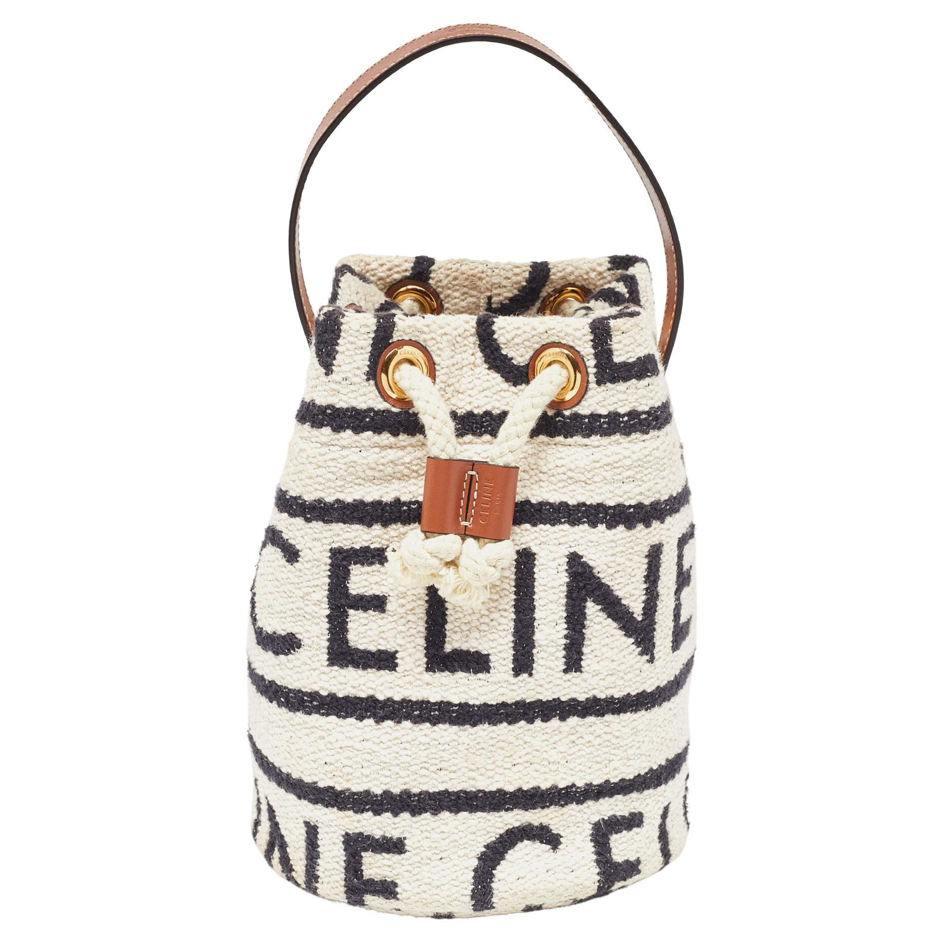 Celine Tricolor Canvas and Leather Striped Teen Drawstring Bag