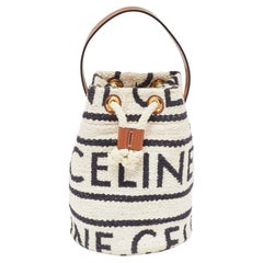 Celine Tricolor Canvas and Leather Striped Teen Drawstring Bag