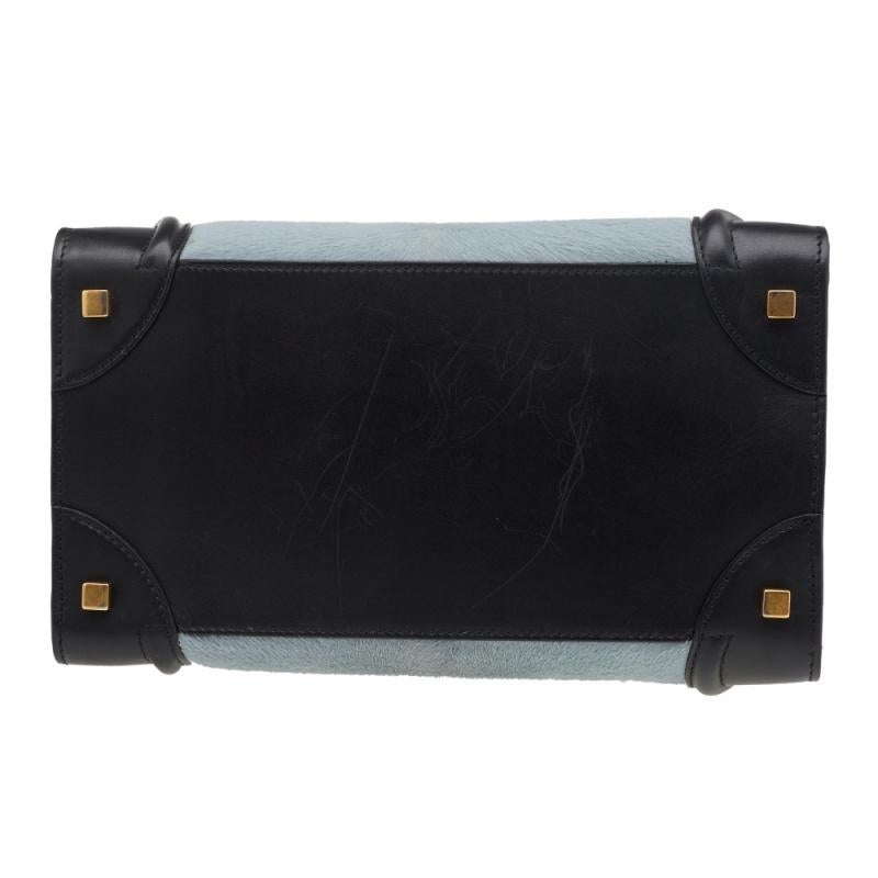 Celine Tricolor Leather And Calf Hair Mini Luggage Tote In Good Condition In Dubai, Al Qouz 2