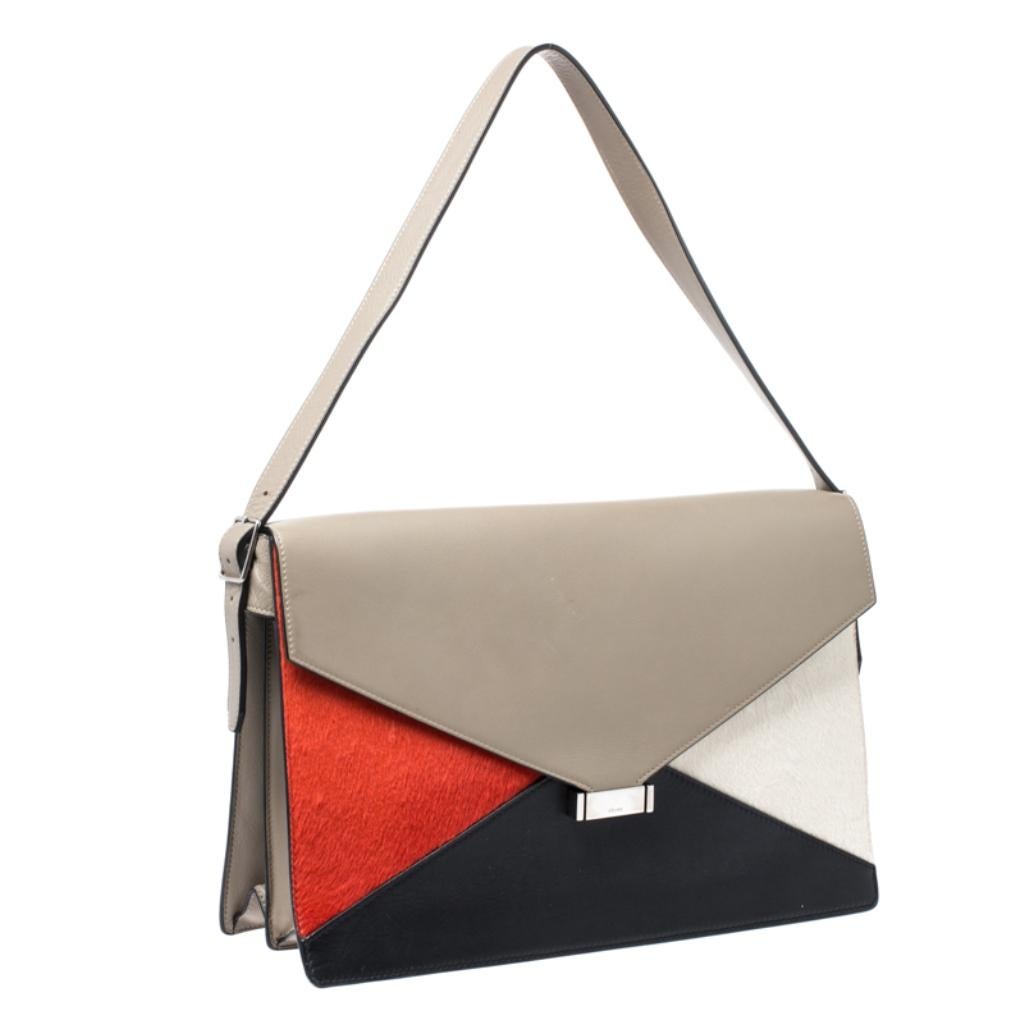 Celine Tricolor Leather and Calfhair Medium Diamond Shoulder Bag In Good Condition In Dubai, Al Qouz 2