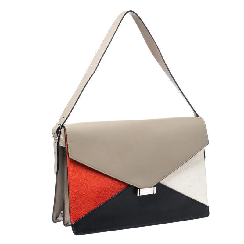 Celine Tricolor Leder und Kalbshaar Medium Diamond Umhängetasche im Zustand „Gut“ in Dubai, Al Qouz 2