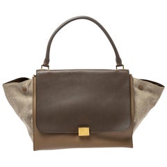 Große Trapeztasche aus Leder und Segeltuch, Celine Tricolor
