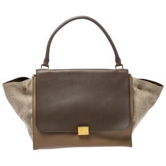 Celine Tricolor Leather and Canvas Large Trapeze Bag