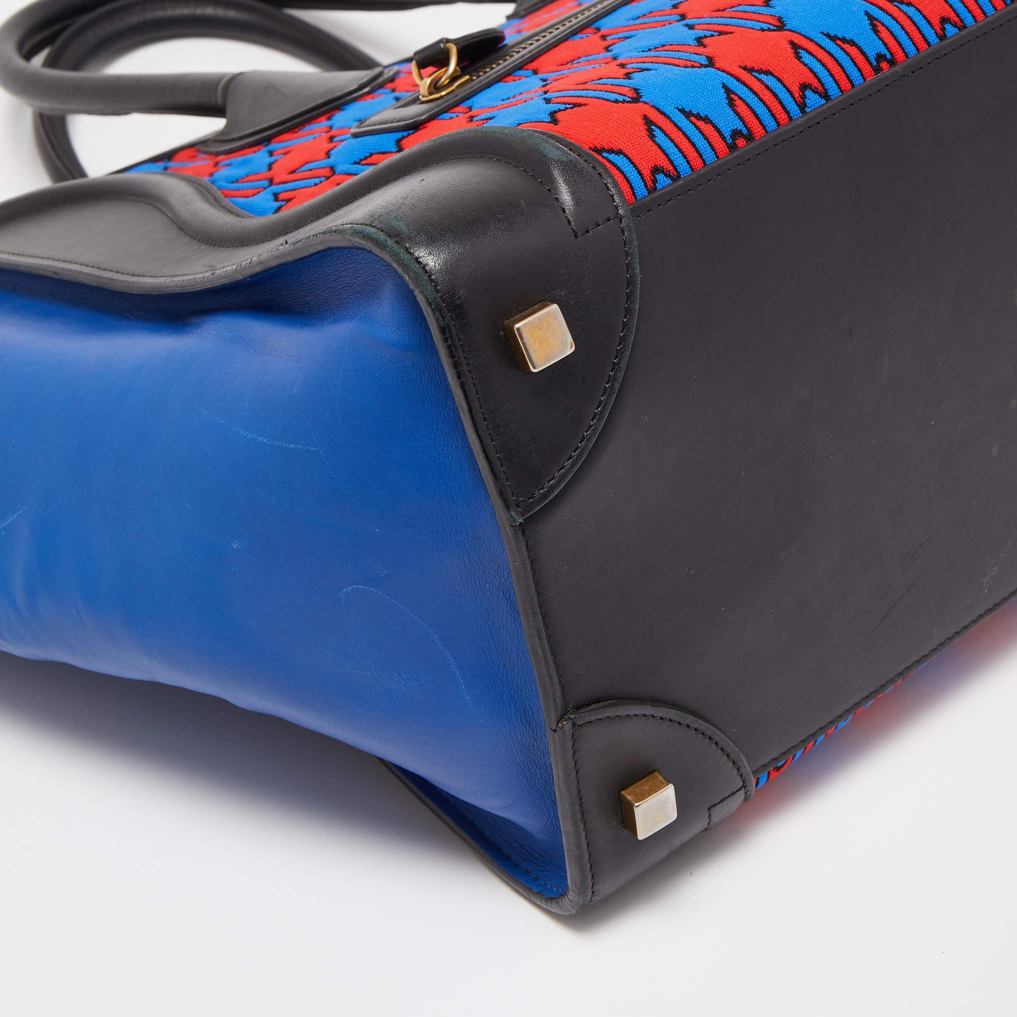Celine Tricolor Leather and Jacquard Fabric Mini Luggage Tote 7