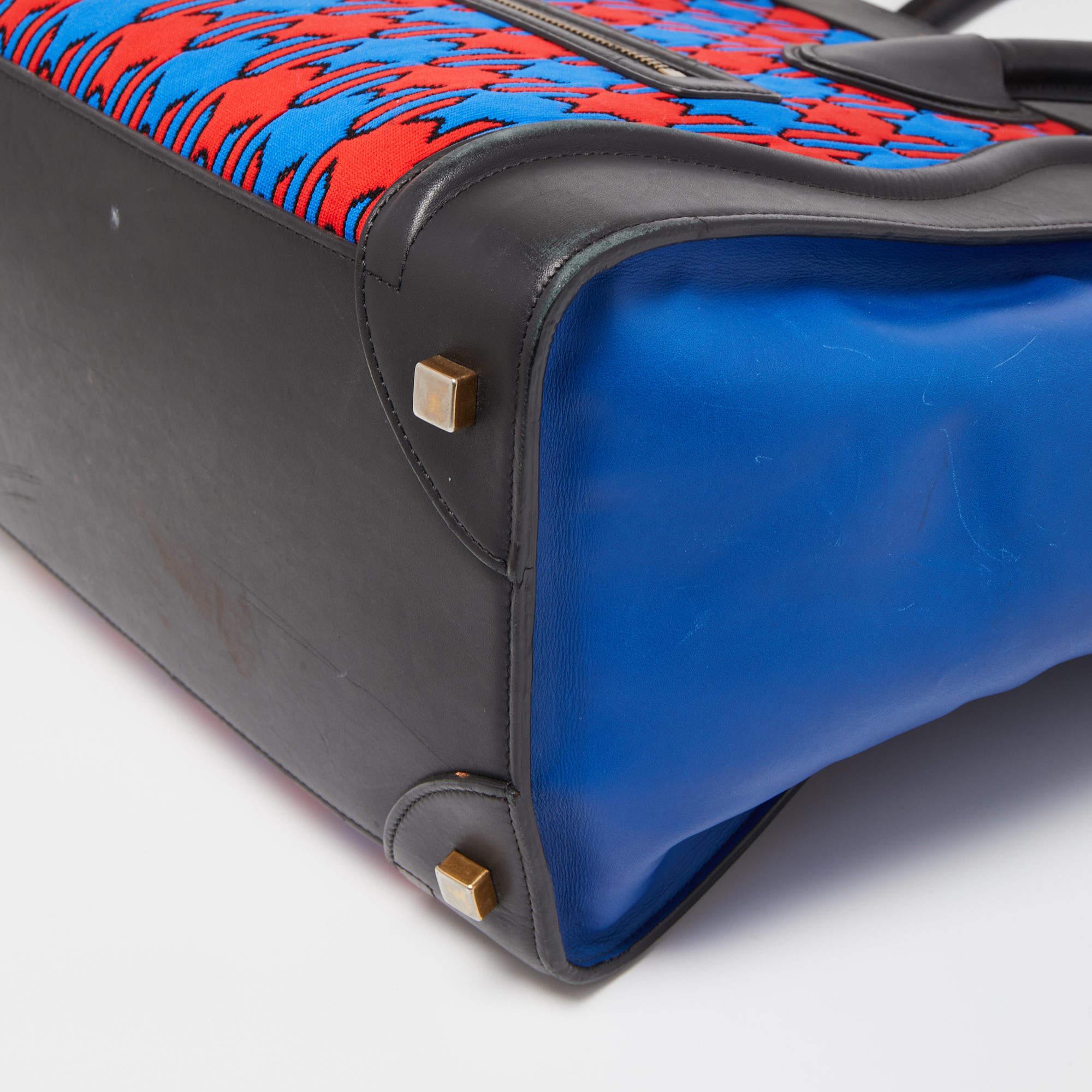 Celine Tricolor Leather and Jacquard Fabric Mini Luggage Tote 8