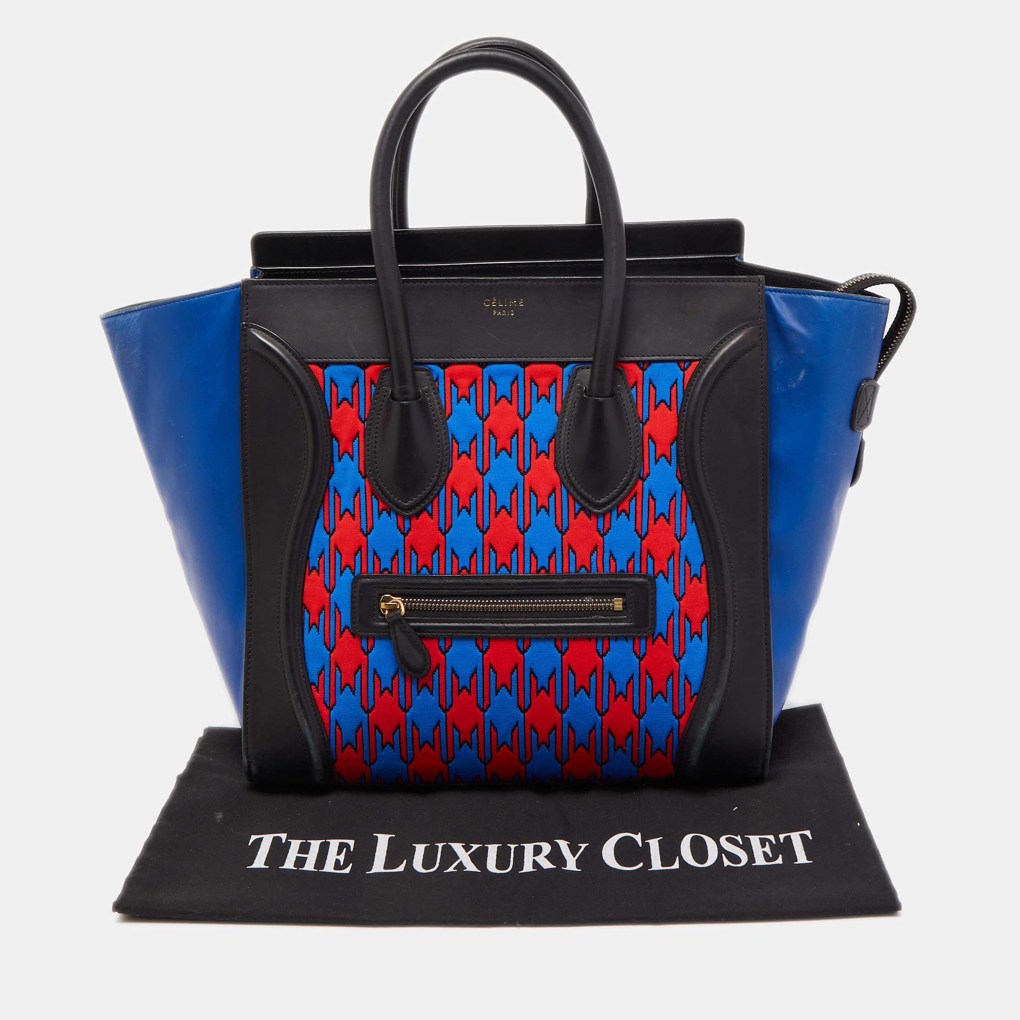 Celine Tricolor Leather and Jacquard Fabric Mini Luggage Tote 9