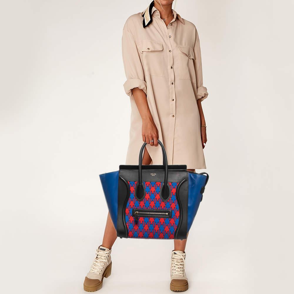 Women's Celine Tricolor Leather and Jacquard Fabric Mini Luggage Tote
