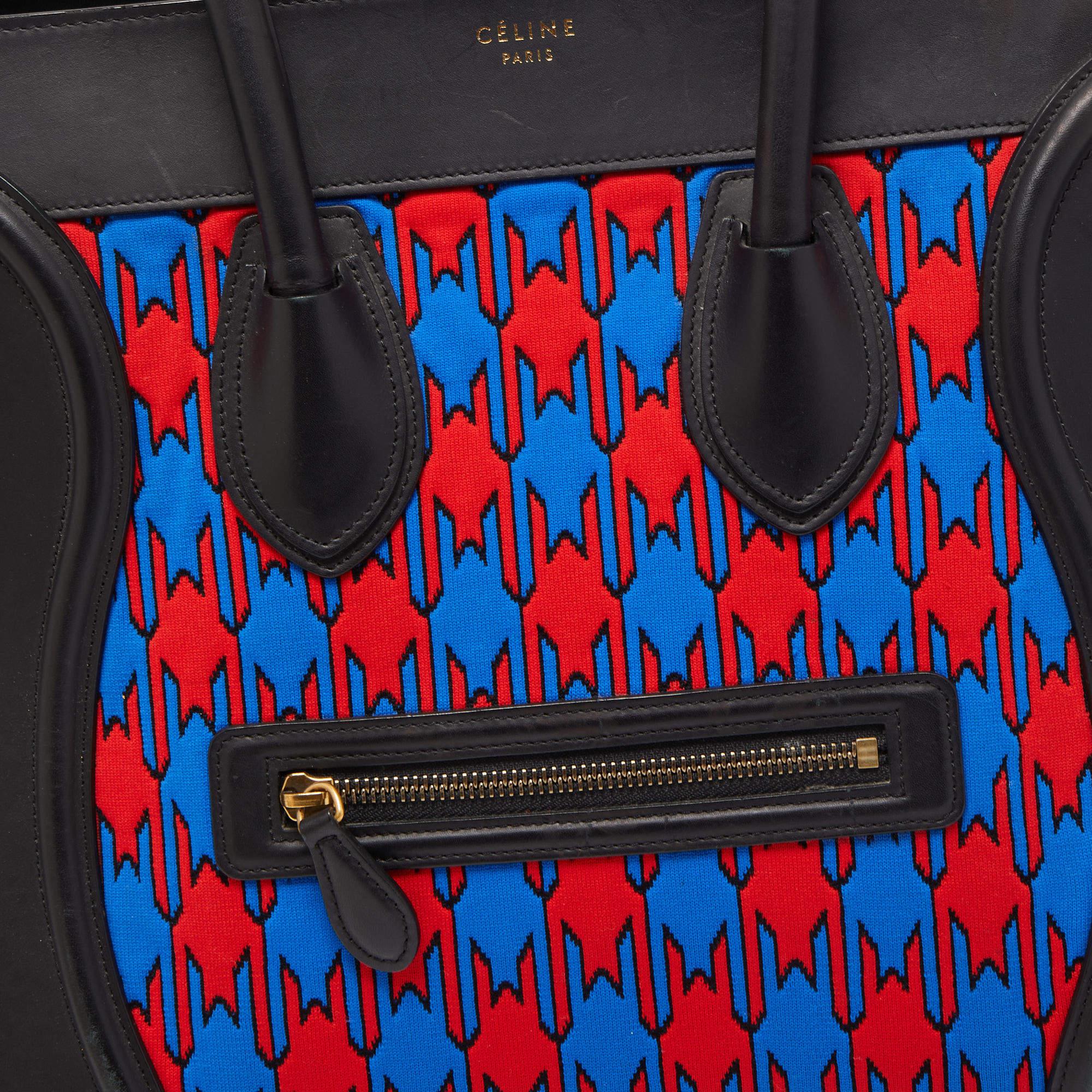 Celine Tricolor Leather and Jacquard Fabric Mini Luggage Tote 1