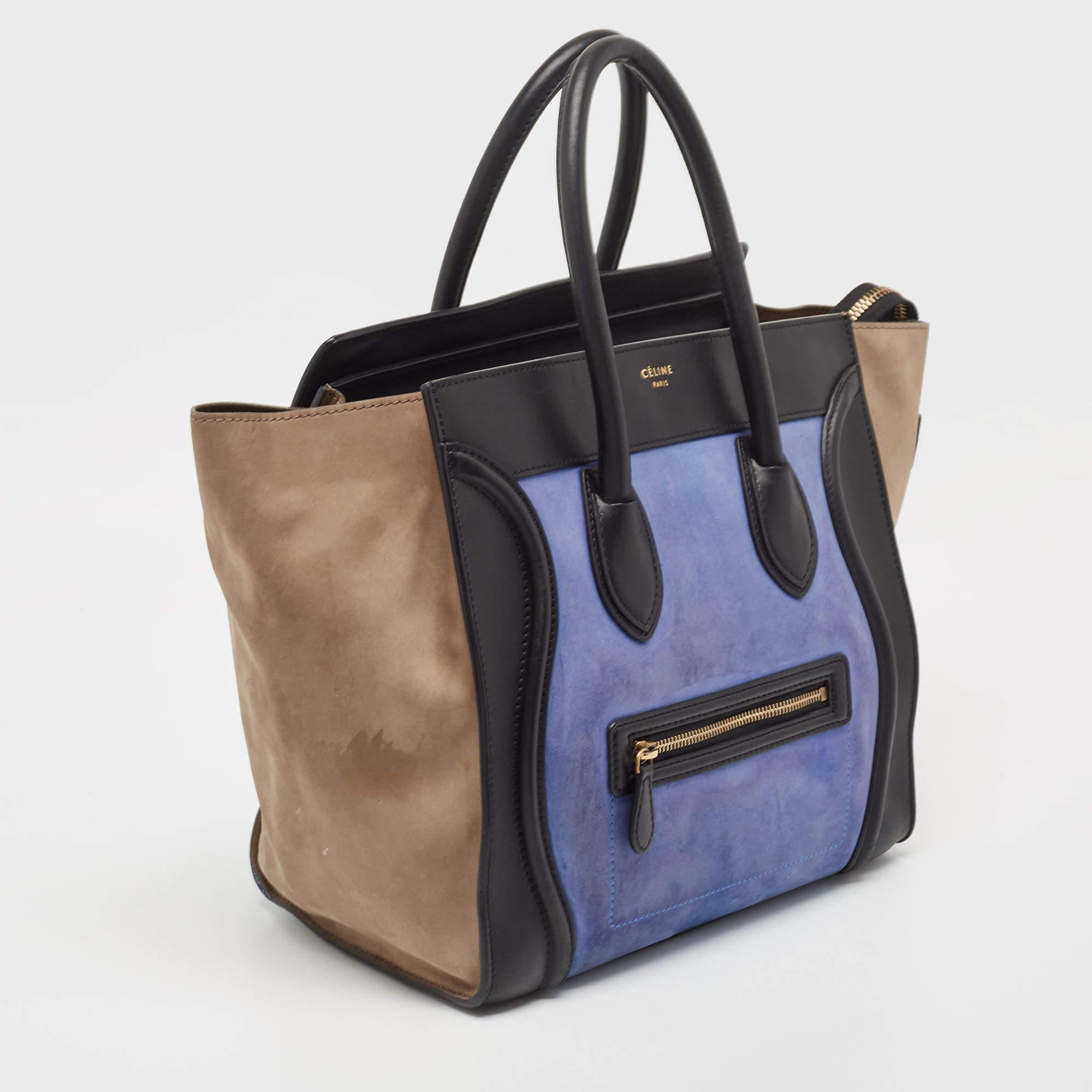 Women's Celine Tricolor Leather and Nubuck Mini Luggage Tote For Sale