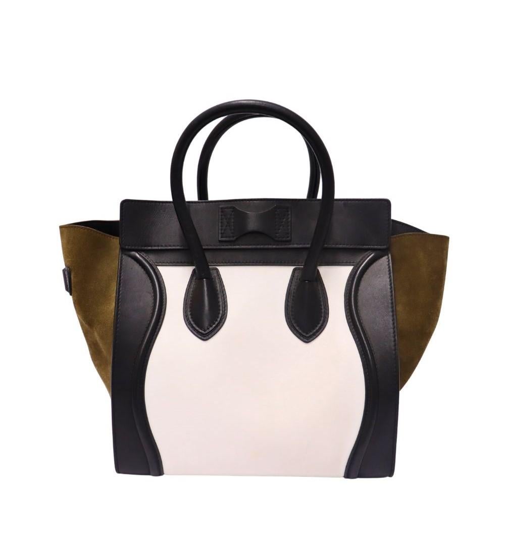 Women's Celine Tricolor Leather and Nubuck Mini Luggage Tote For Sale