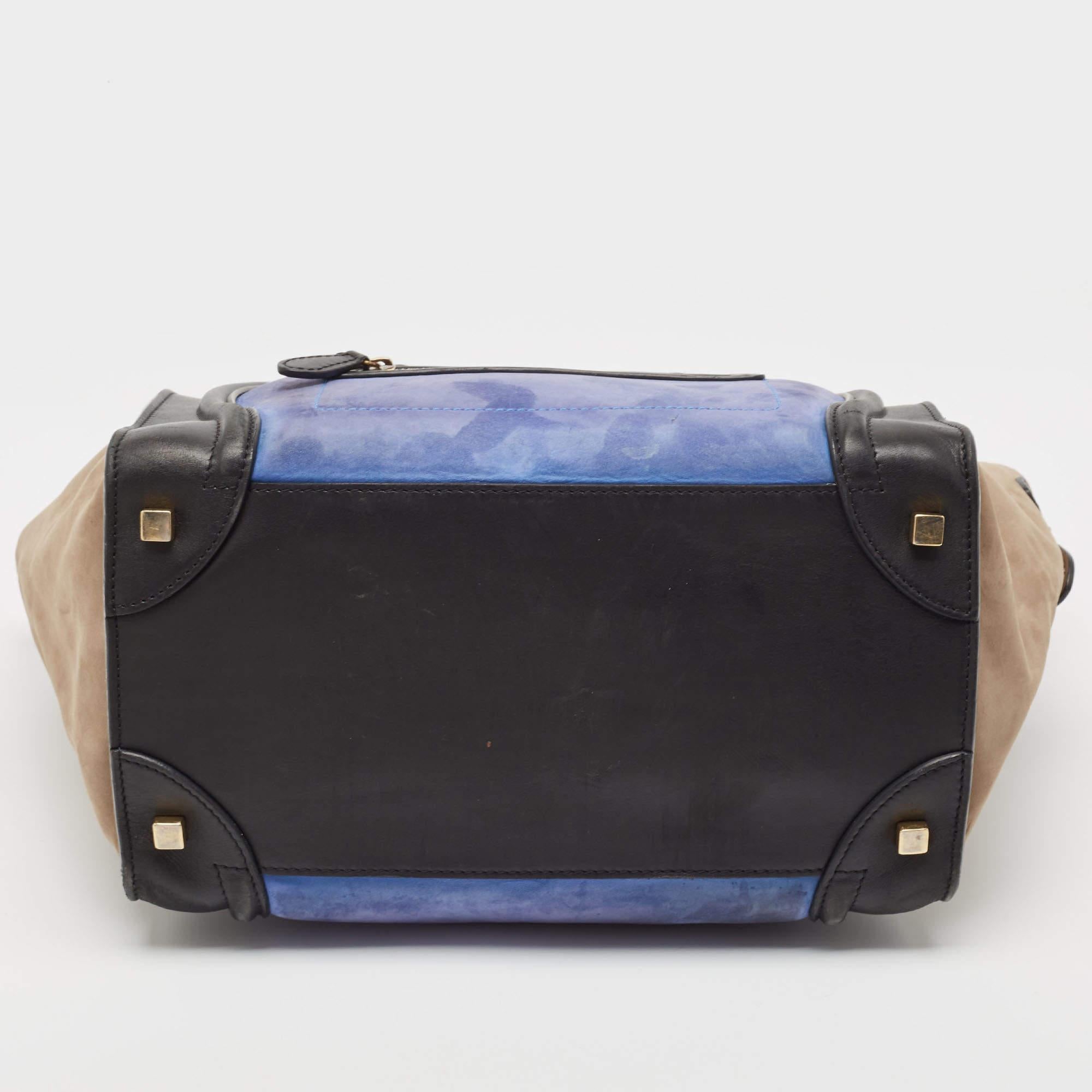 Mini-Gepäcktasche von Celine aus dreifarbigem Leder und Nubuck im Angebot 1