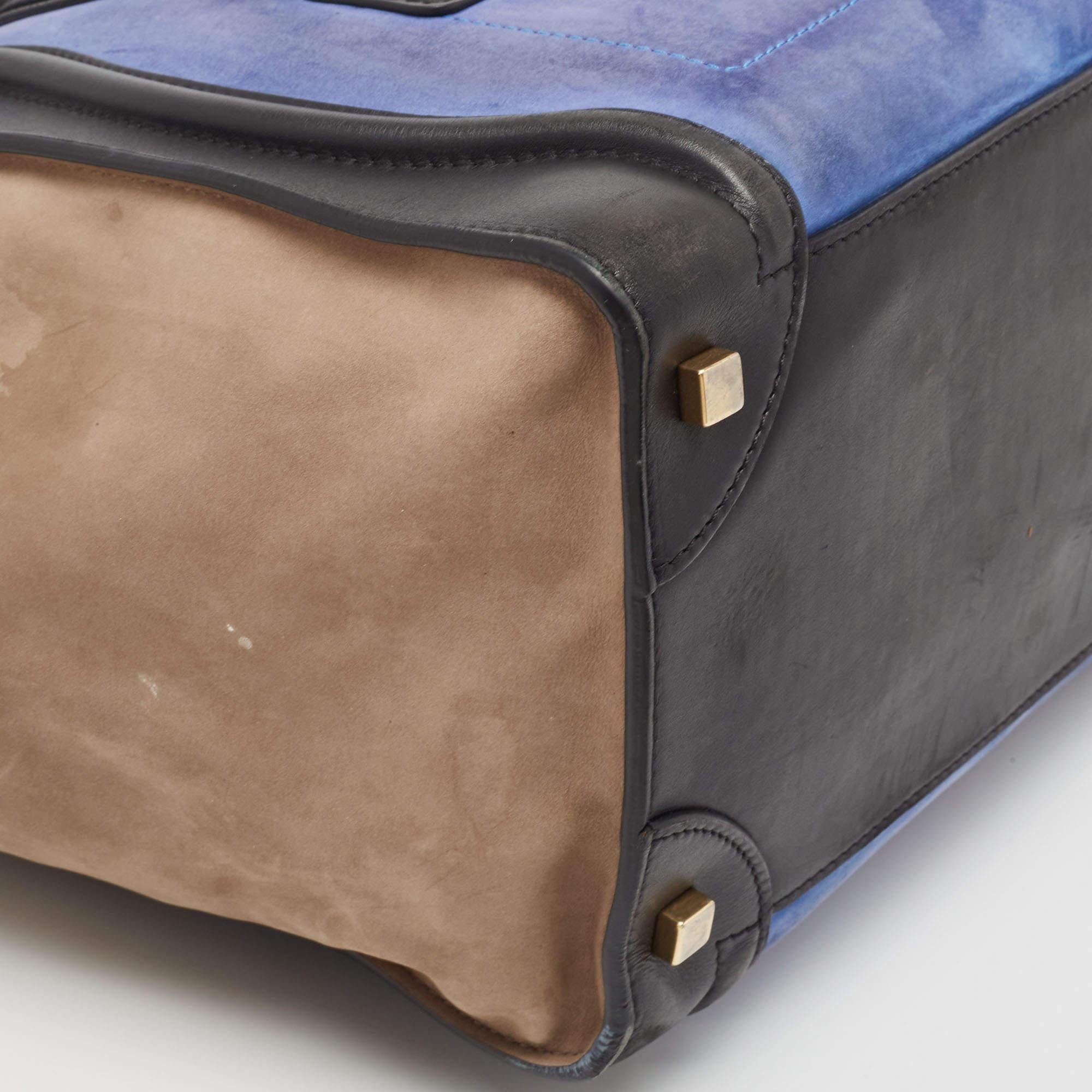 Mini-Gepäcktasche von Celine aus dreifarbigem Leder und Nubuck im Angebot 2