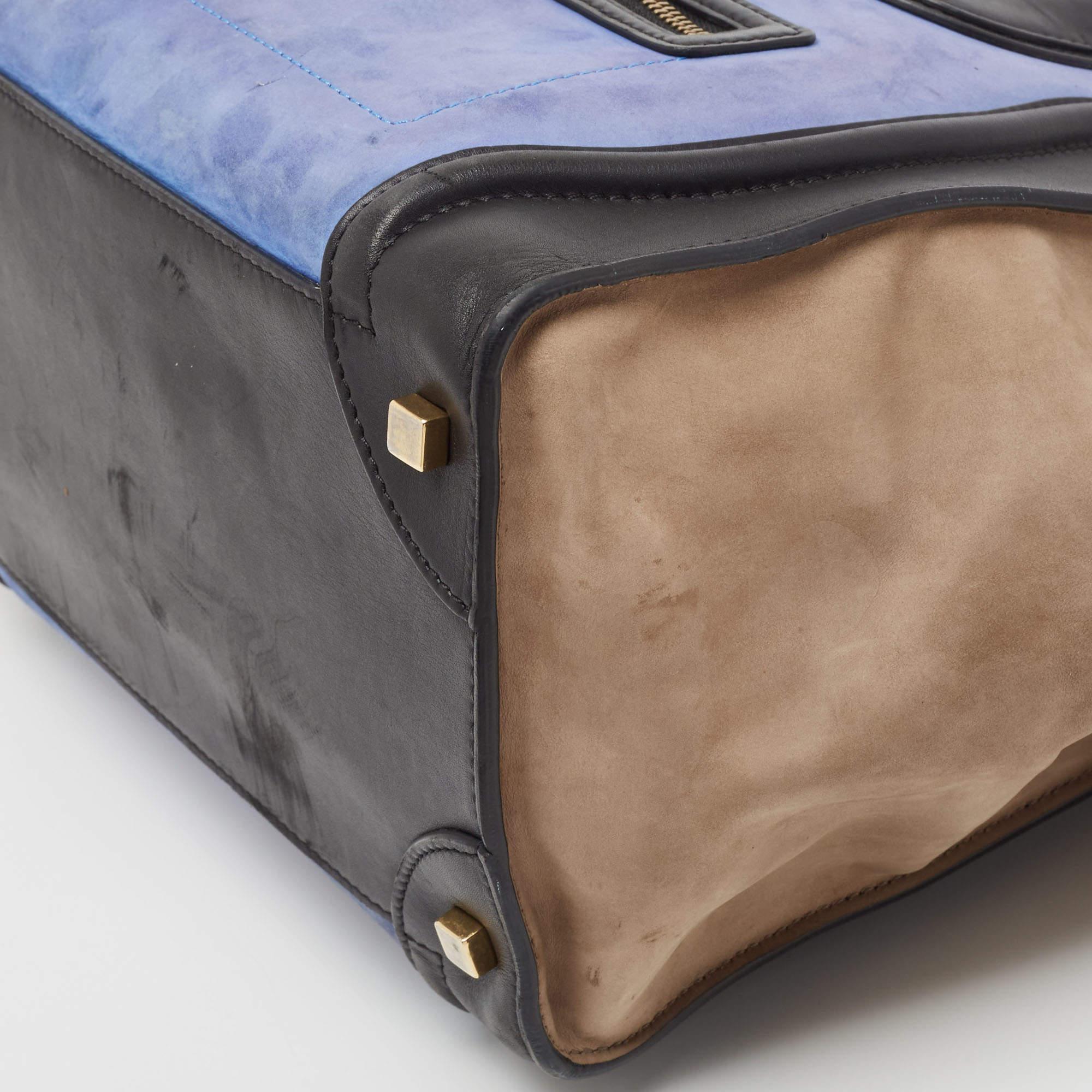 Mini-Gepäcktasche von Celine aus dreifarbigem Leder und Nubuck im Angebot 3