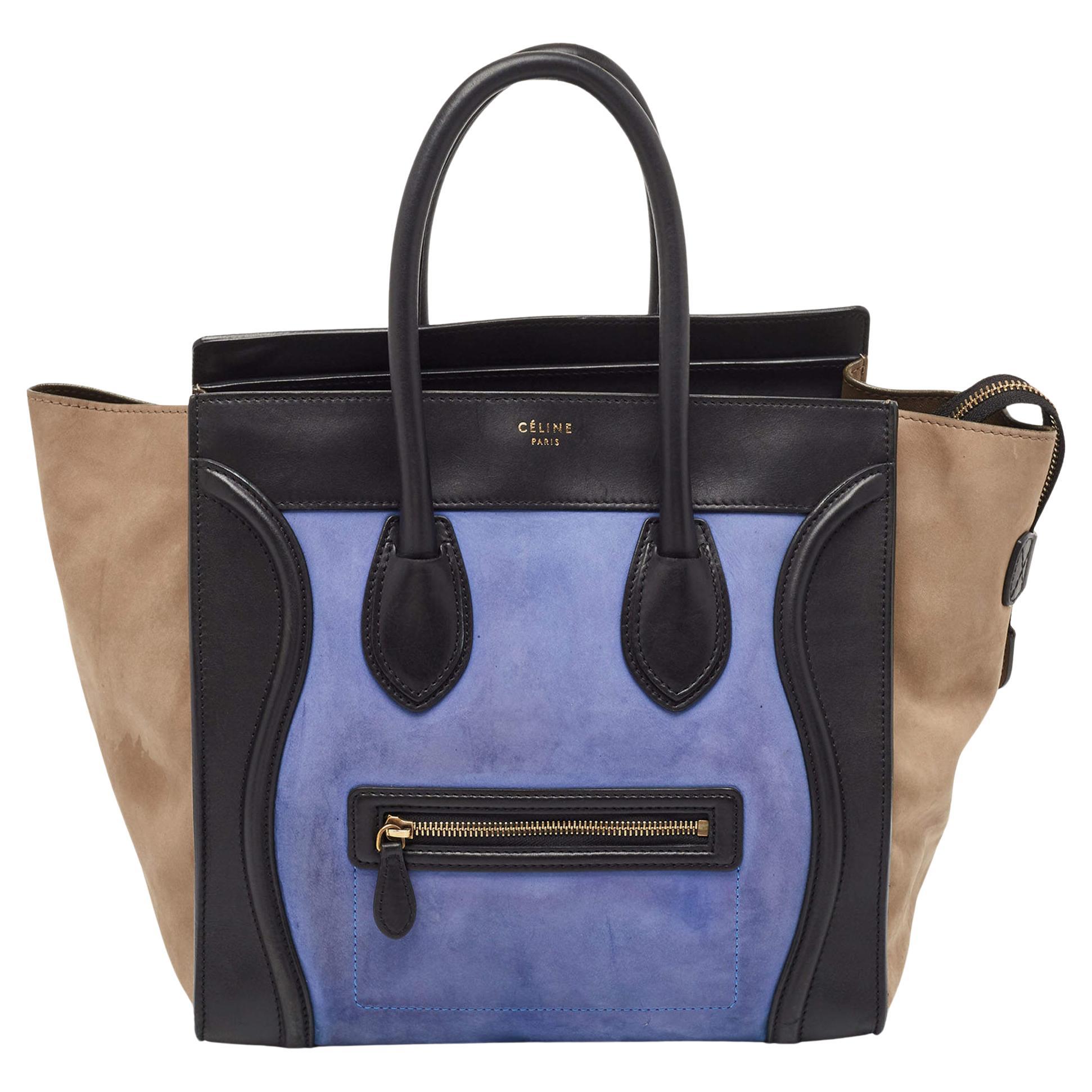 Mini-Gepäcktasche von Celine aus dreifarbigem Leder und Nubuck im Angebot