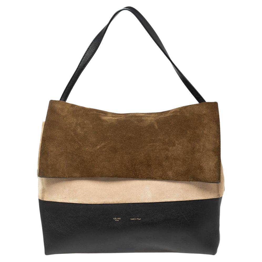 Celine Tricolor Leather And Suede All Soft Shoulder Bag and Pouch