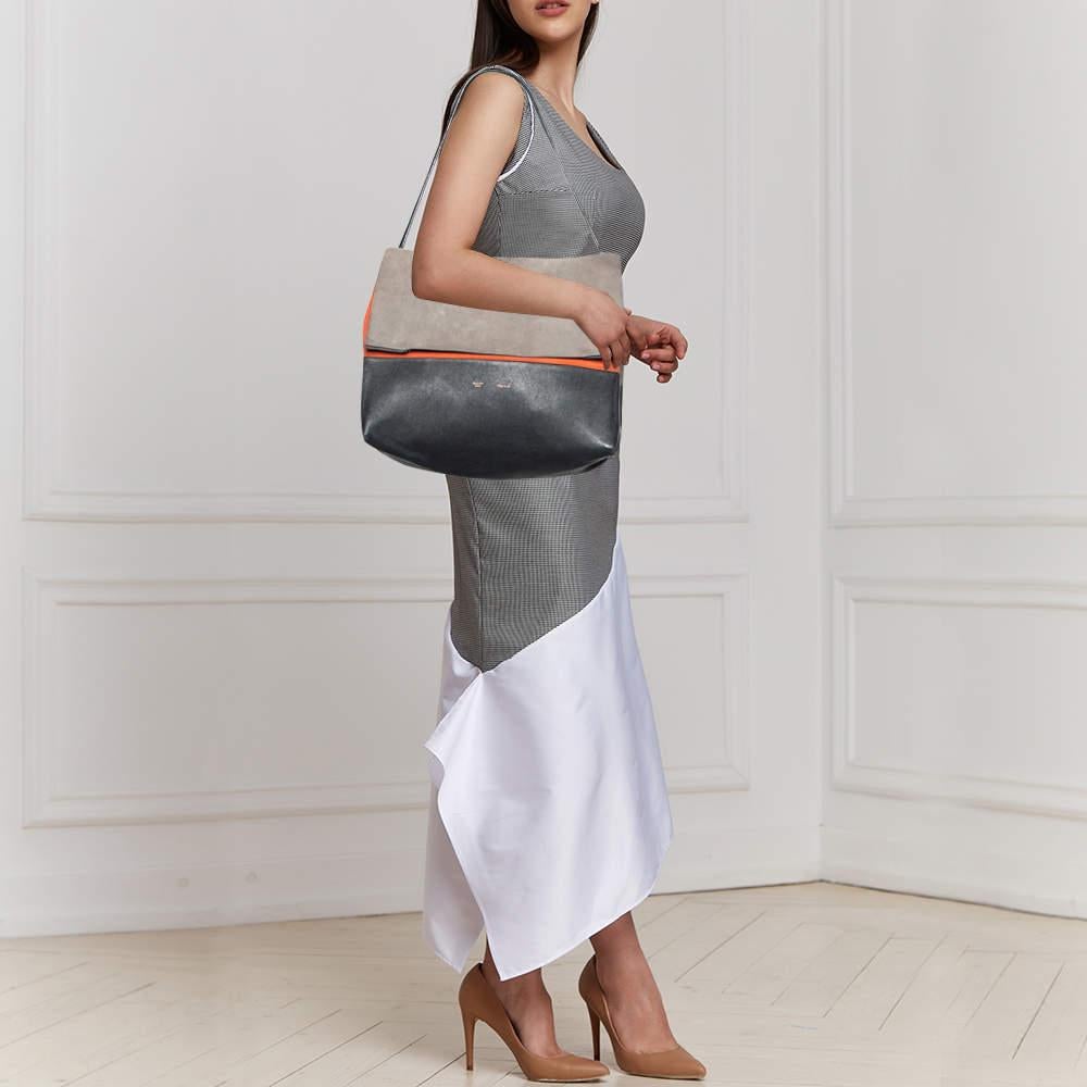 Gray Celine Tricolor Leather And Suede All Soft Shoulder Bag