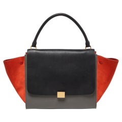 Celine Tricolor Leder und Wildleder Große Trapeztasche