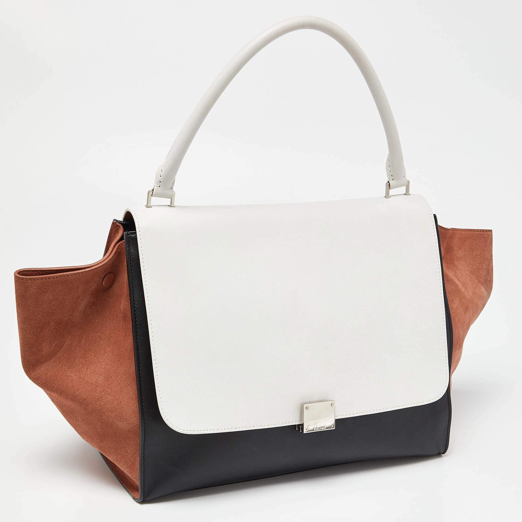 Gray Celine Tricolor Leather and Suede Large Trapeze Top Handle Bag