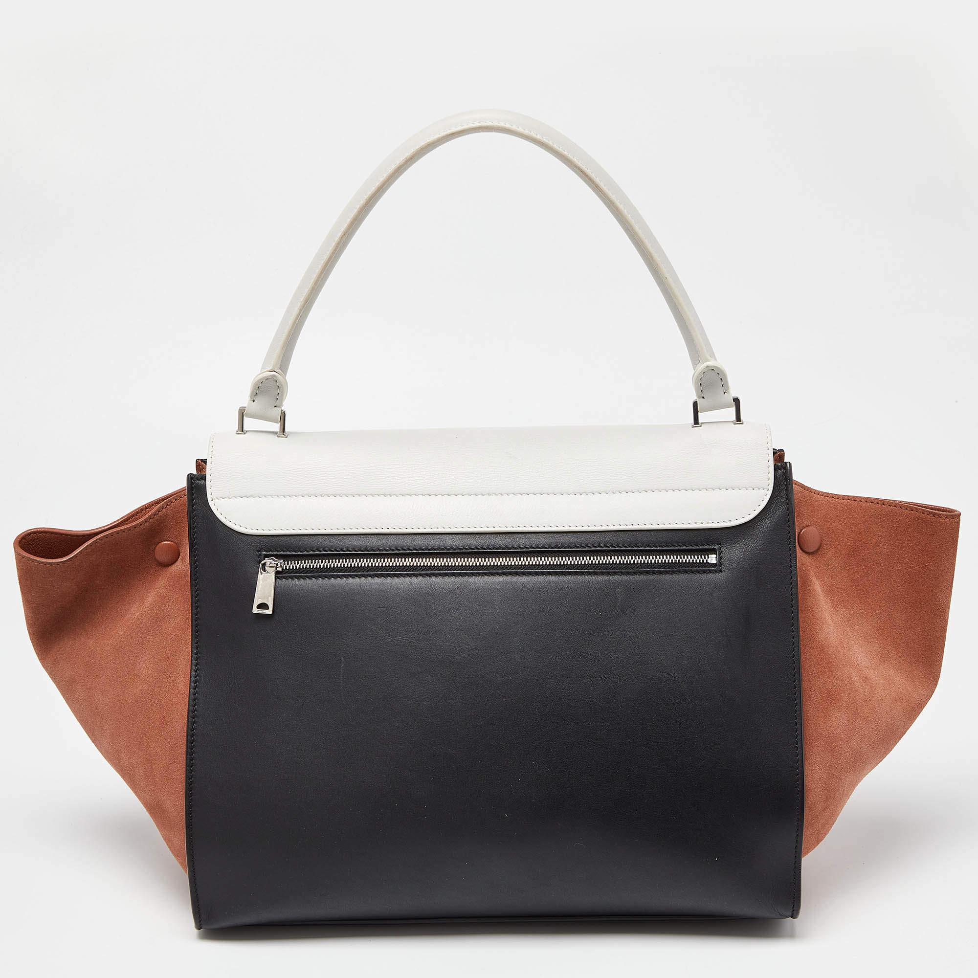Celine Tricolor Leather and Suede Large Trapeze Top Handle Bag 3