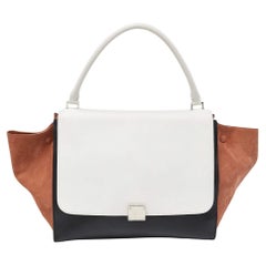 Celine Tricolor Leder und Wildleder Große Trapez Top Handle Tasche