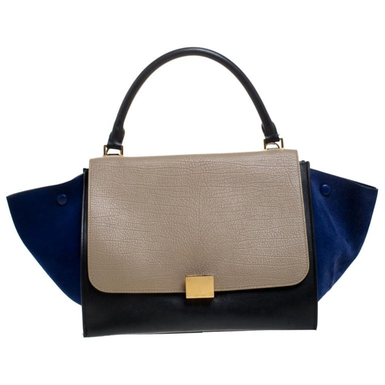 Celine Tricolor Leather and Suede Medium Trapeze Bag For Sale at 1stDibs