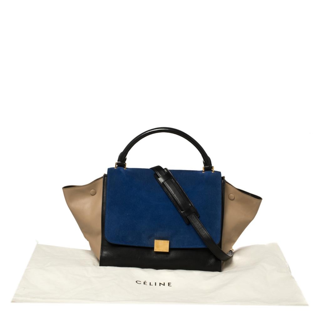 Celine Tricolor Leather and Suede Medium Trapeze Top Handle Bag 9