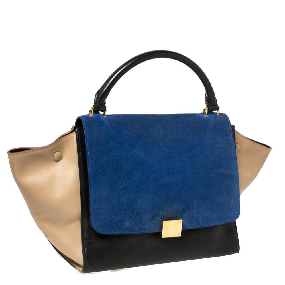 Celine Tricolor Leather and Suede Medium Trapeze Top Handle Bag In Fair Condition In Dubai, Al Qouz 2
