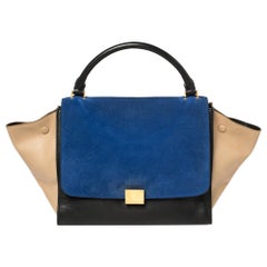 celine hang tag Celine Tricolor Leather and Suede Medium Trapeze Top Handle Bag